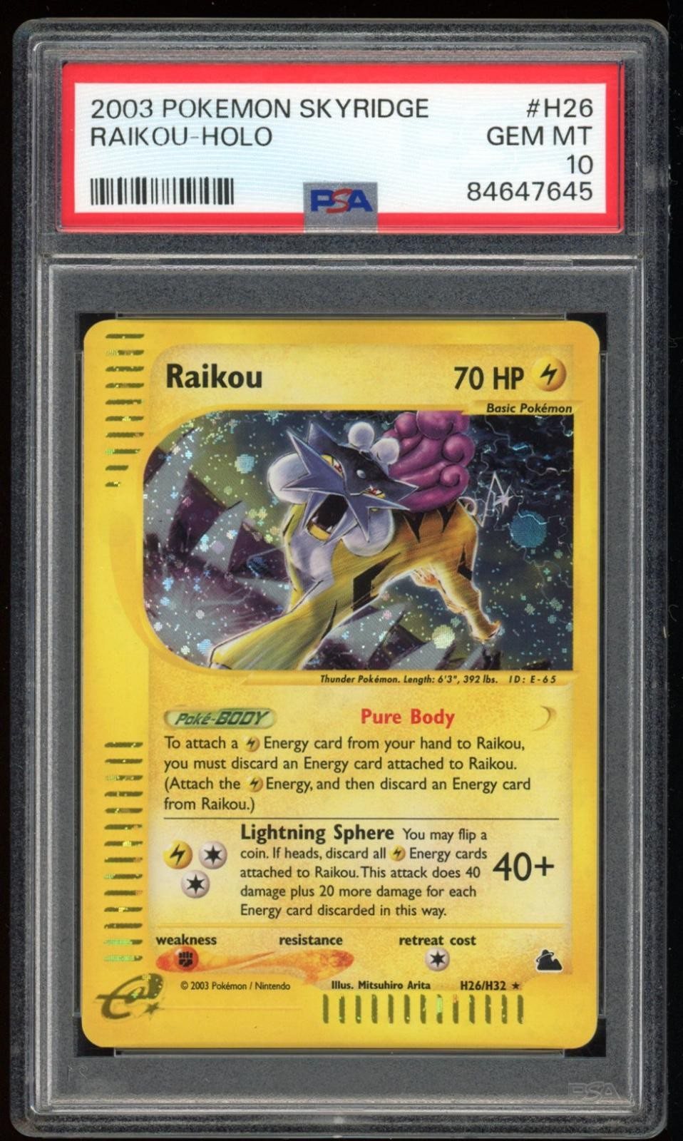 Raikou Holo H26/H32 PSA 10 Skyridge Pokemon Card Game – Photo 1